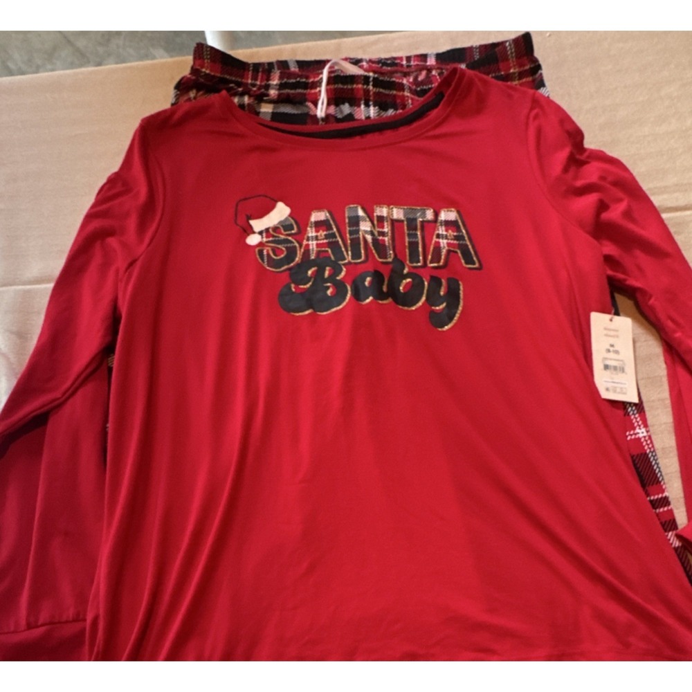 Secret Treasures Women's 2-Piece Santa Baby Plaid Pajama Set Red M Drawstring